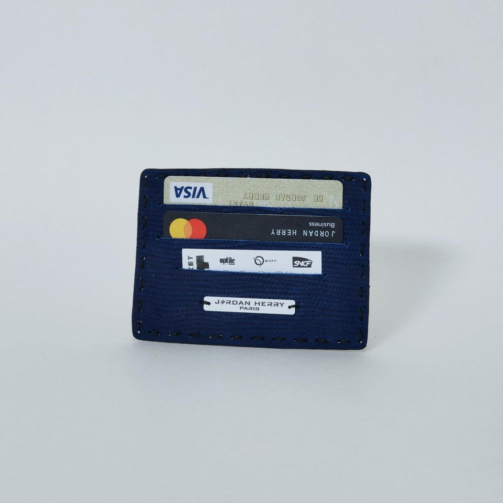 Porte-cartes en cuir bleu suede texturé et aluminium recyclé - made in France - non genré